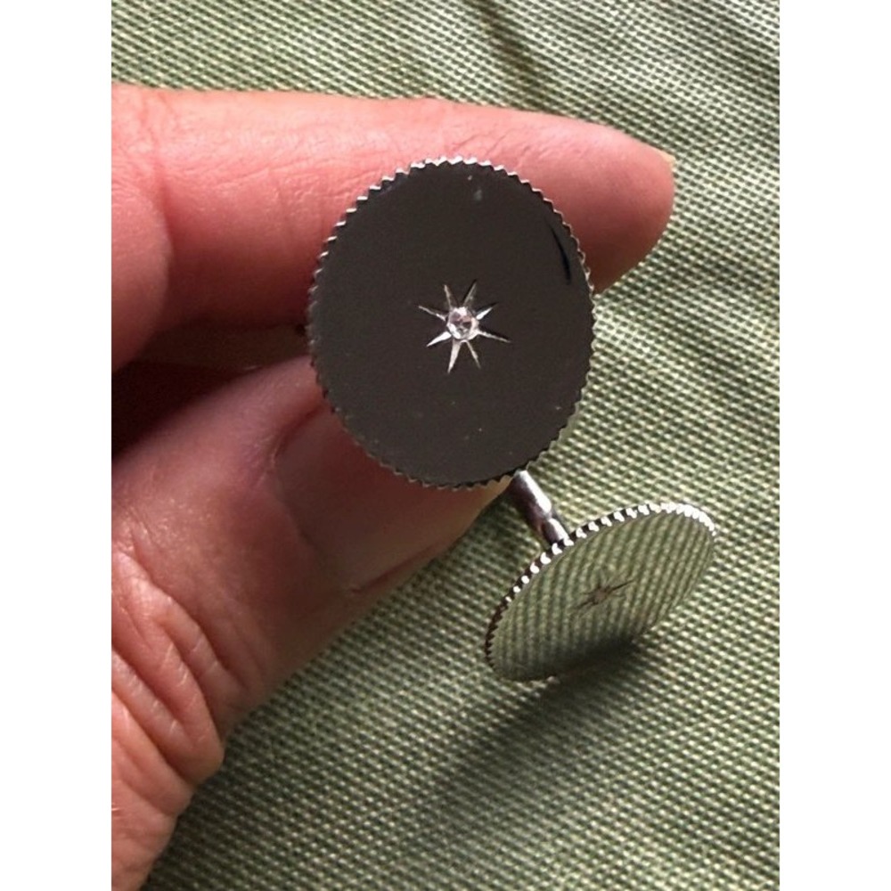 Vintage Silver Tone Starburst Engraved Oval Cufflinks